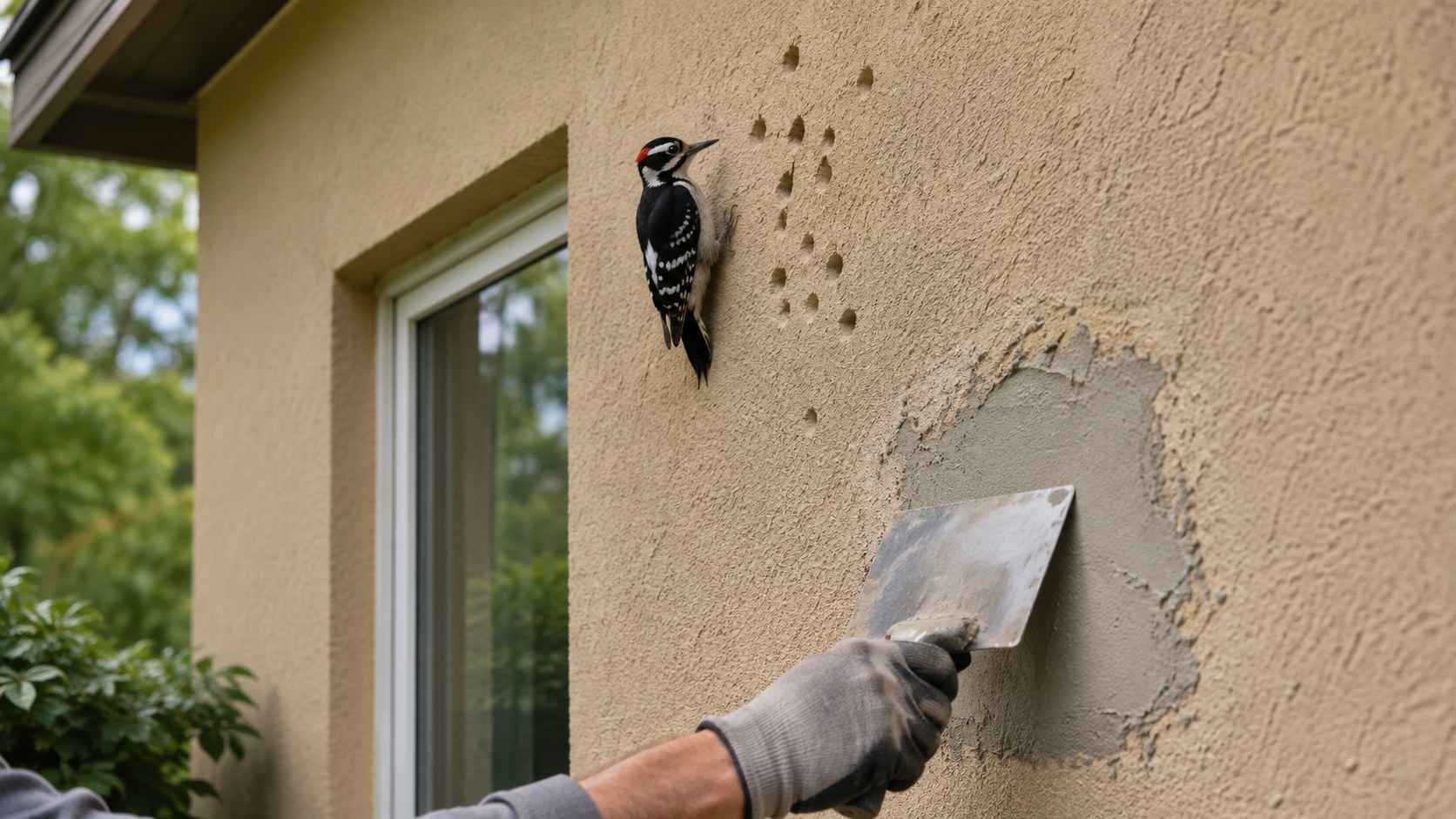 HOW TO GET RID OF WOODPECKERS MAKING HOLES IN STUCCO?