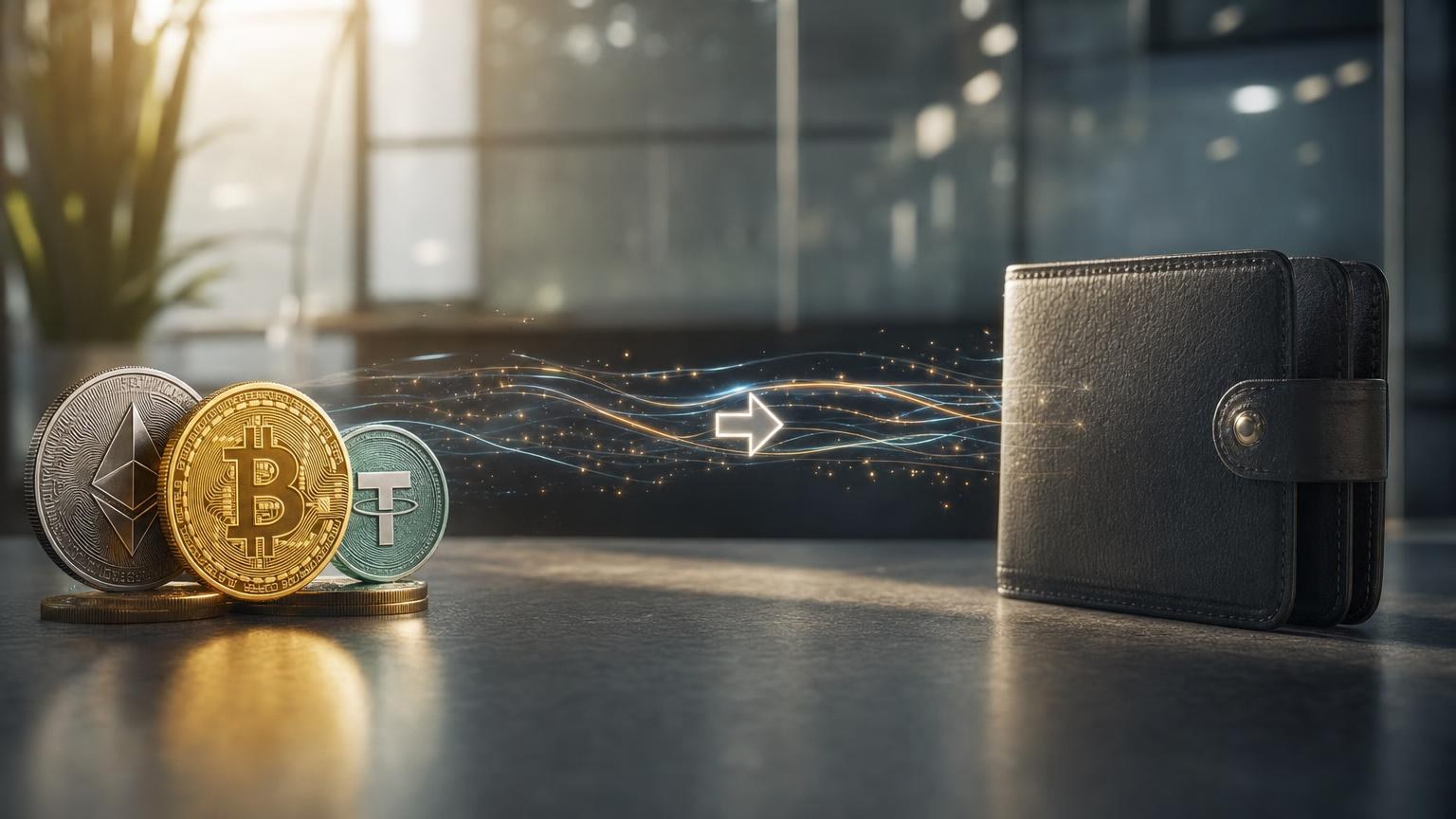 Crypto exchange withdrawal screen beside a destination address and network verification checklist for BTC, ETH, and USDT