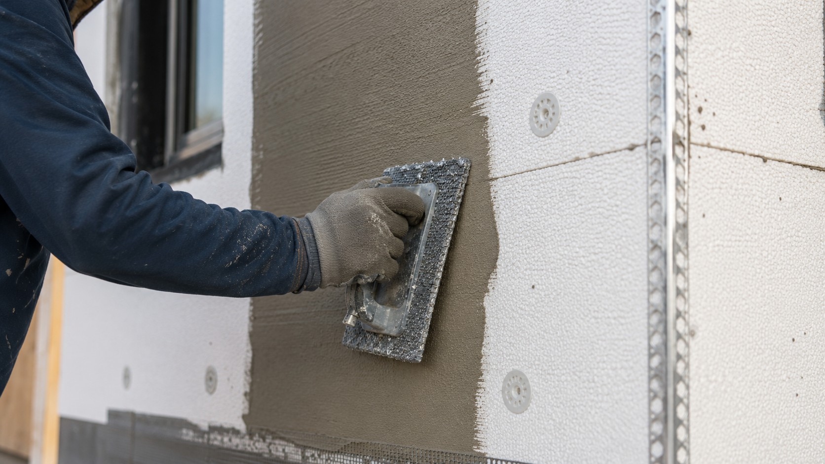 EIFS base coat and stucco finishing